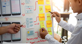 Image of planning software development on whiteboard