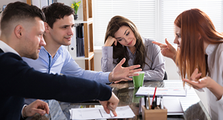 Image of an image of a Group of colleagues debating