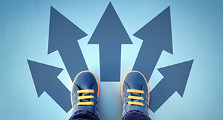 Image of Person's feet with 5 arrows pointing in different directions