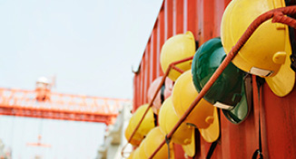 Image of Hard hats on a wall